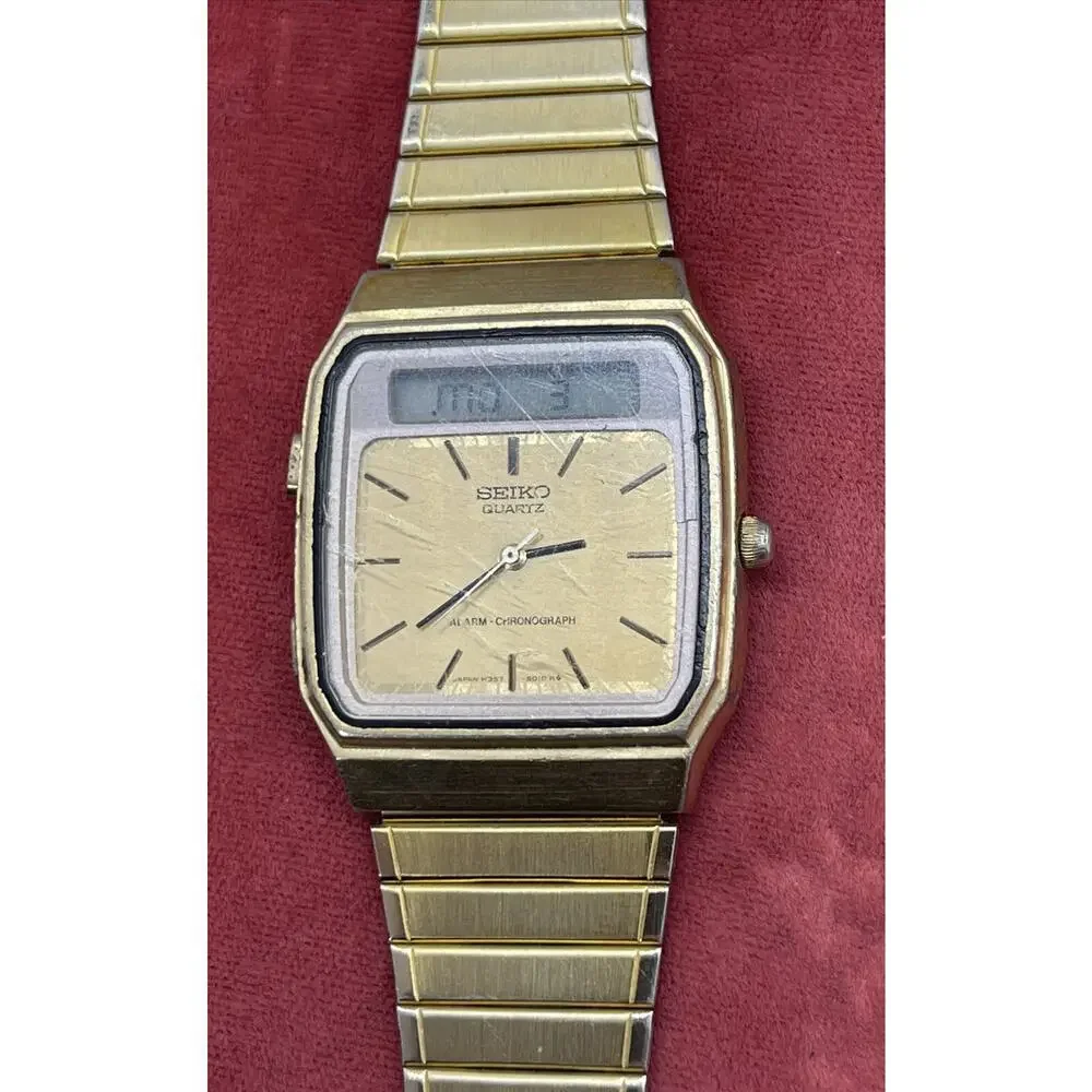 Vintage 1980s Seiko H357-5009 LCD Digital Watch New Battery 7” Running Ana Digi